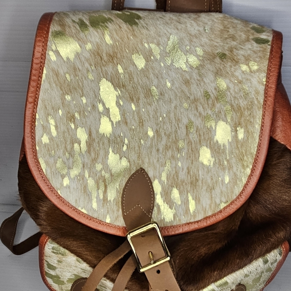 Authentic Hair-On Cowhide Leather Backpack Rustic Western Travel Bag Made in USA - Picture 3 of 13